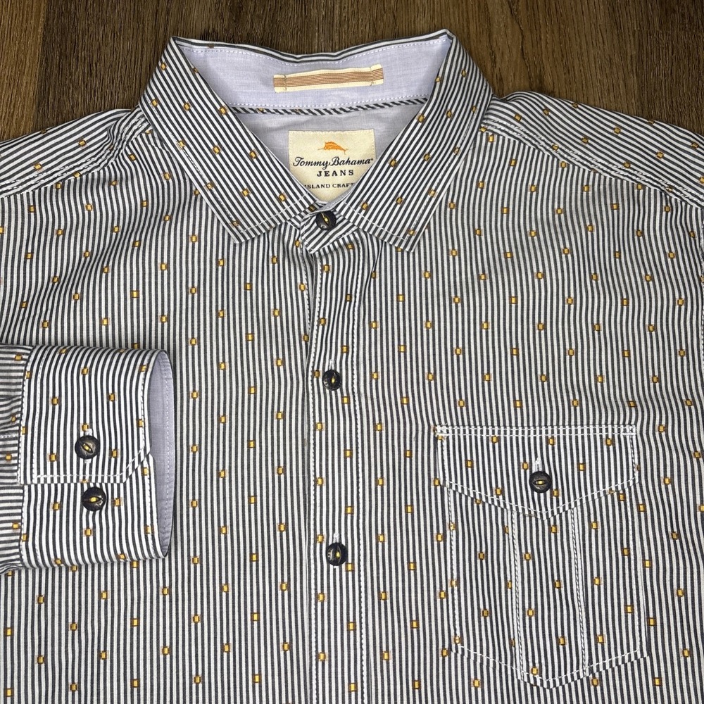 Tommy Bahama Jeans Shirt Men's Large Blue Cotton Striped Island Modern Fit Beach - Picture 1 of 12